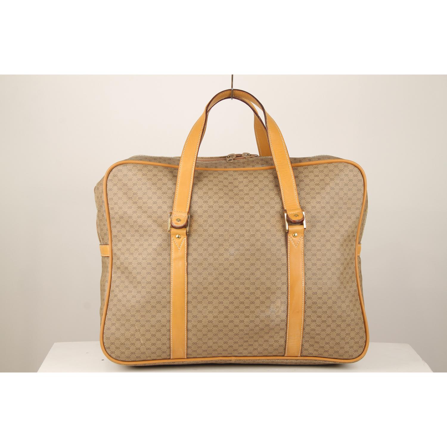 Gucci Vintage Tan GG Monogram Canvas Suitcase Travel Bag In Good Condition In Rome, Rome
