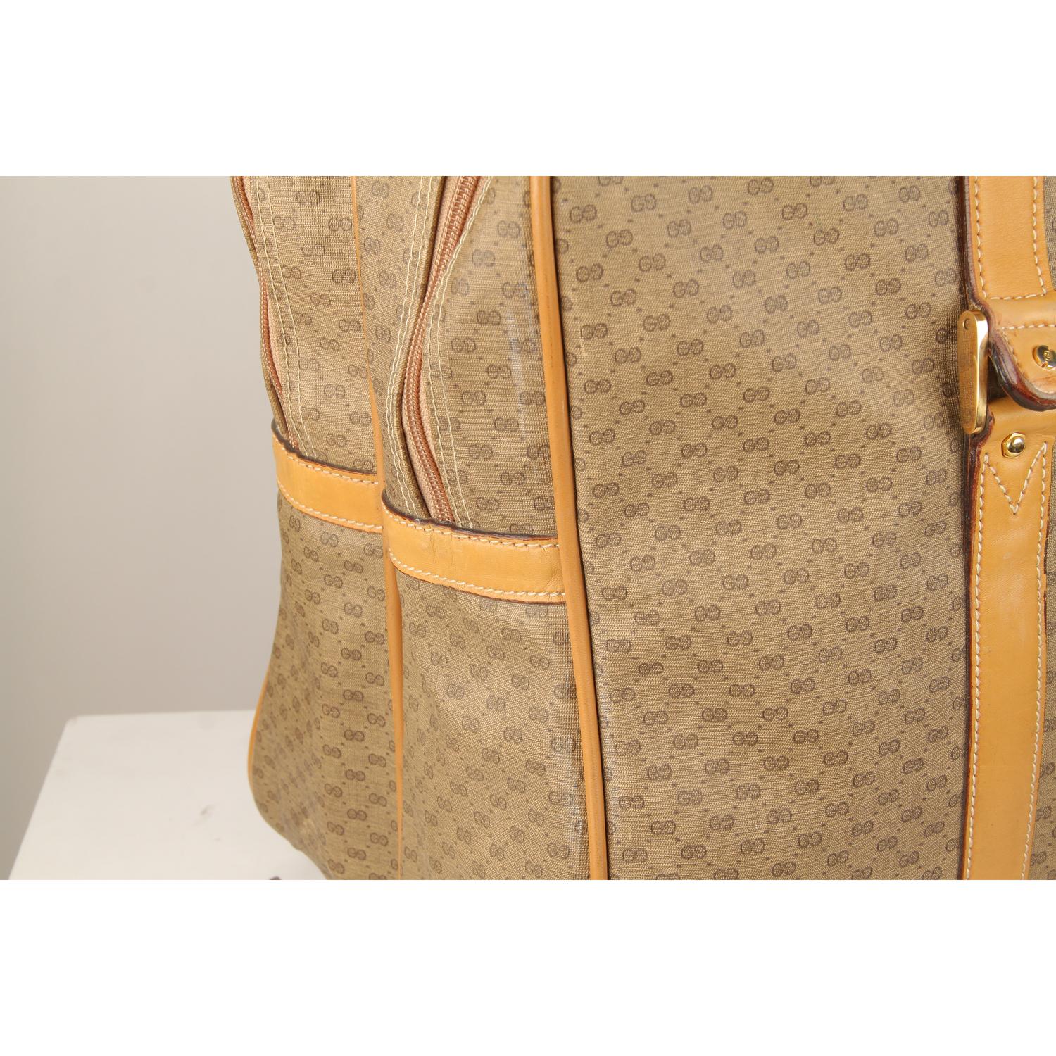 Gucci Vintage Tan GG Monogram Canvas Suitcase Travel Bag 2