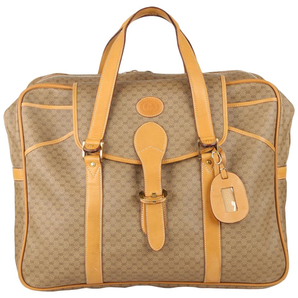 Gucci Vintage Tan GG Monogram Canvas Suitcase Travel Bag