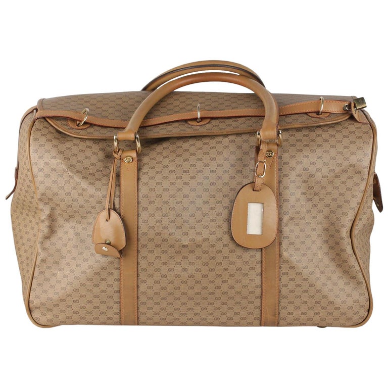 Gucci Vintage Tan GG Monogram Canvas Travel Bag Weekender For Sale at