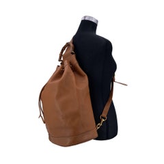 Gucci Vintage Tan Leather Bamboo Bucket One Shoulder Backpack