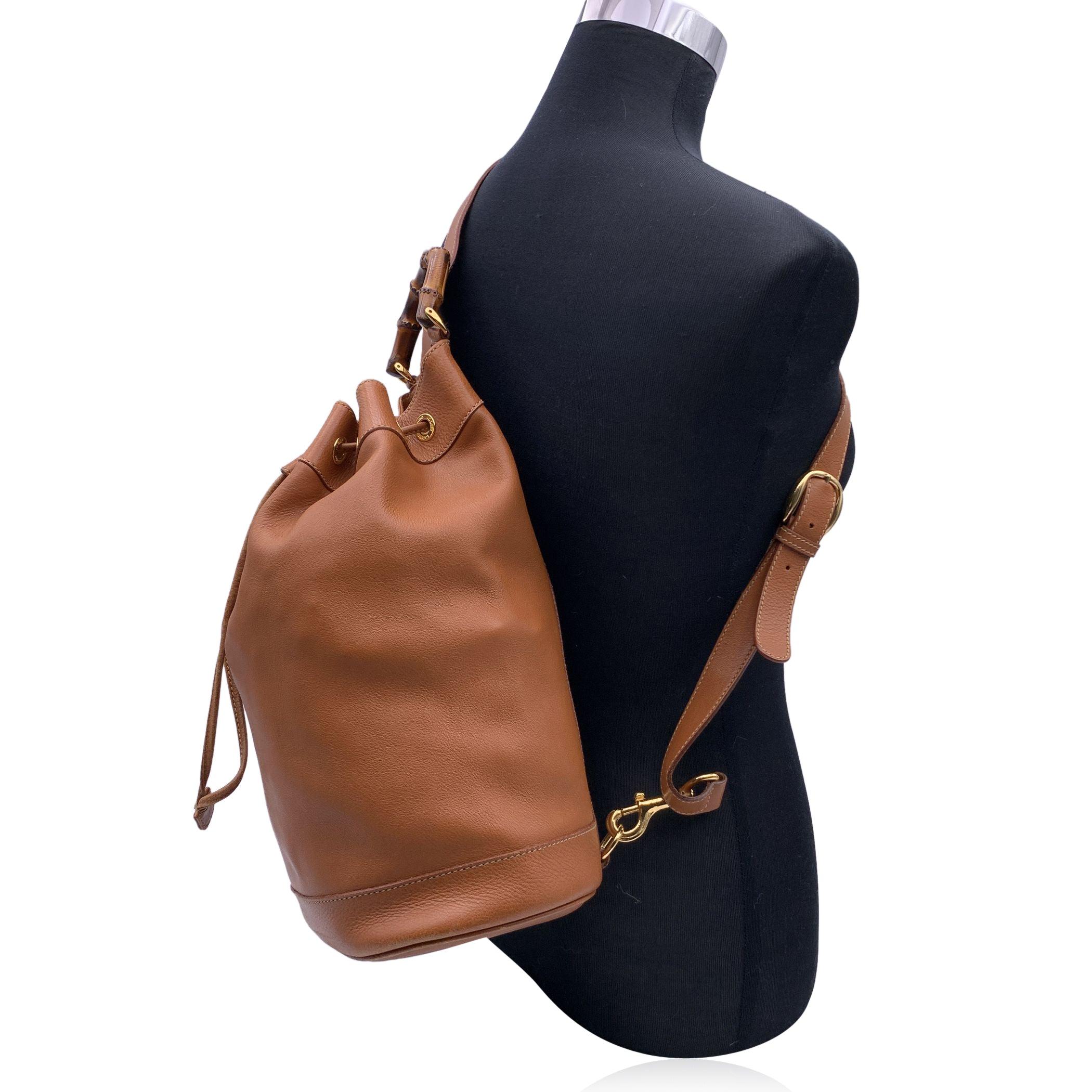 Brown Gucci Vintage Tan Leather Bamboo Bucket One Shoulder Backpack