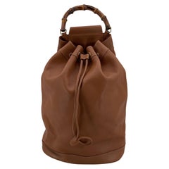 Gucci Vintage Tan Leather Bamboo Bucket One Shoulder Backpack Gucci Vintage Tan Leather Bamboo Bucket One Shoulder Backpack