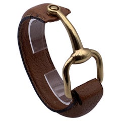 Gucci Vintage Tan Leather Bangle Cuff Belt Bracelet Gold Horsebit