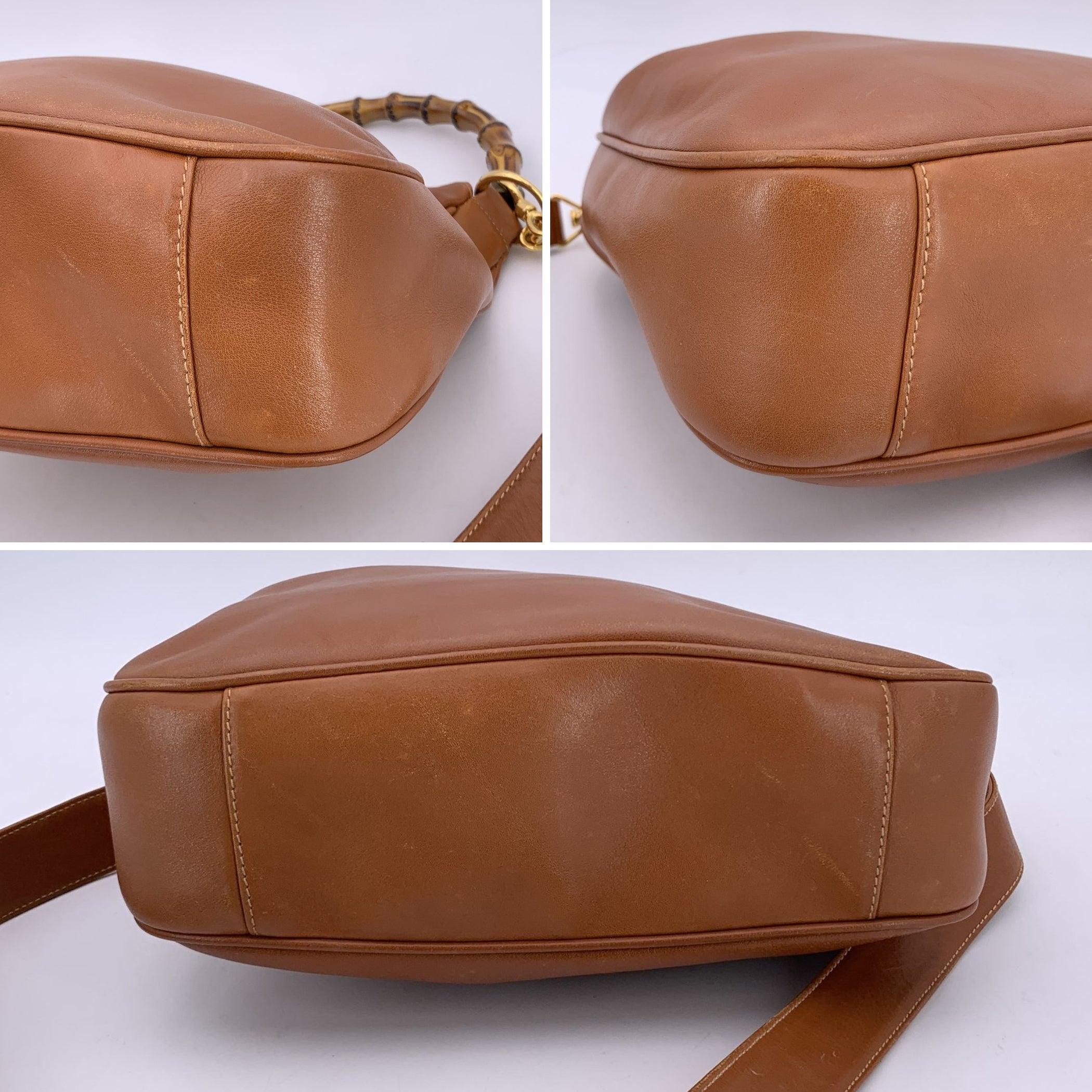 Gucci Vintage Tan Leather Hobo Shoulder Bag Tote Bamboo Handle For Sale 1