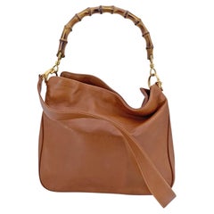 Gucci Vintage Tan Leather Hobo Shoulder Bag Tote Bamboo Handle