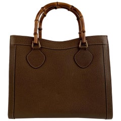 Gucci Vintage Tan Leather Princess Diana Bamboo Tote
