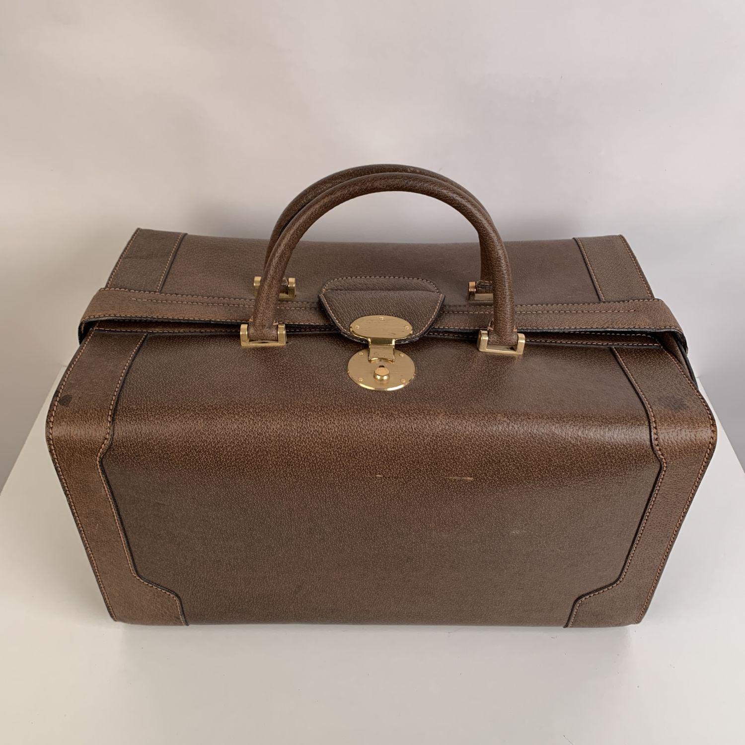 Brown Gucci Vintage Tan Leather Travel Bag Weekend Overnight Bag