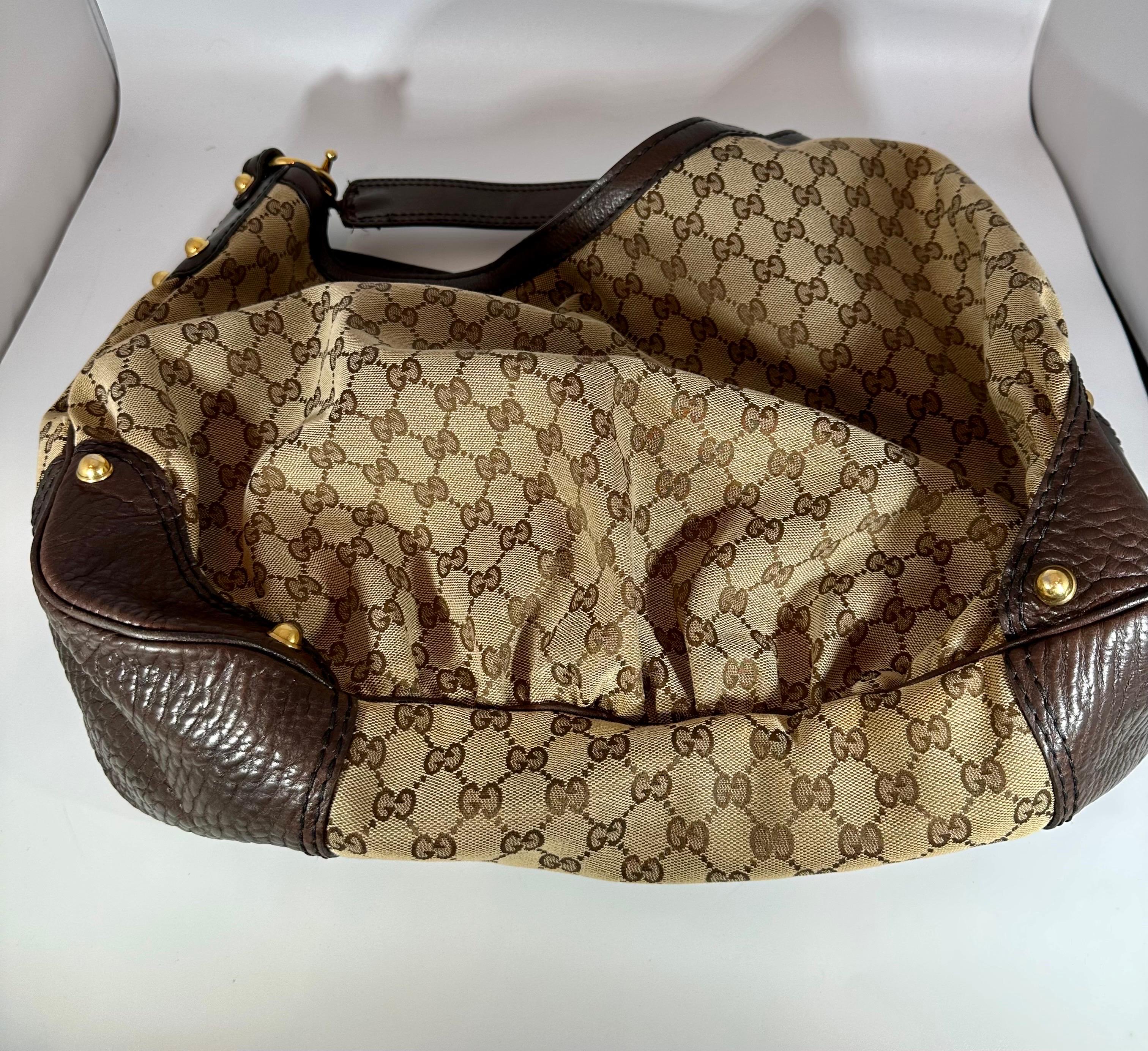 Gucci  Vintage Tan Monogram Canvas Jockey Horsebit Hobo Bag  3