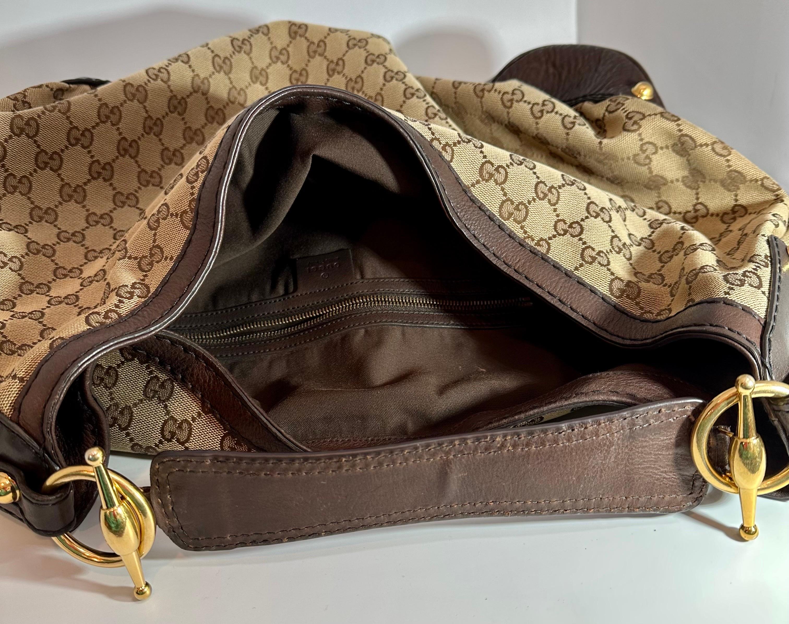 Gucci  Vintage Tan Monogram Canvas Jockey Horsebit Hobo Bag 7