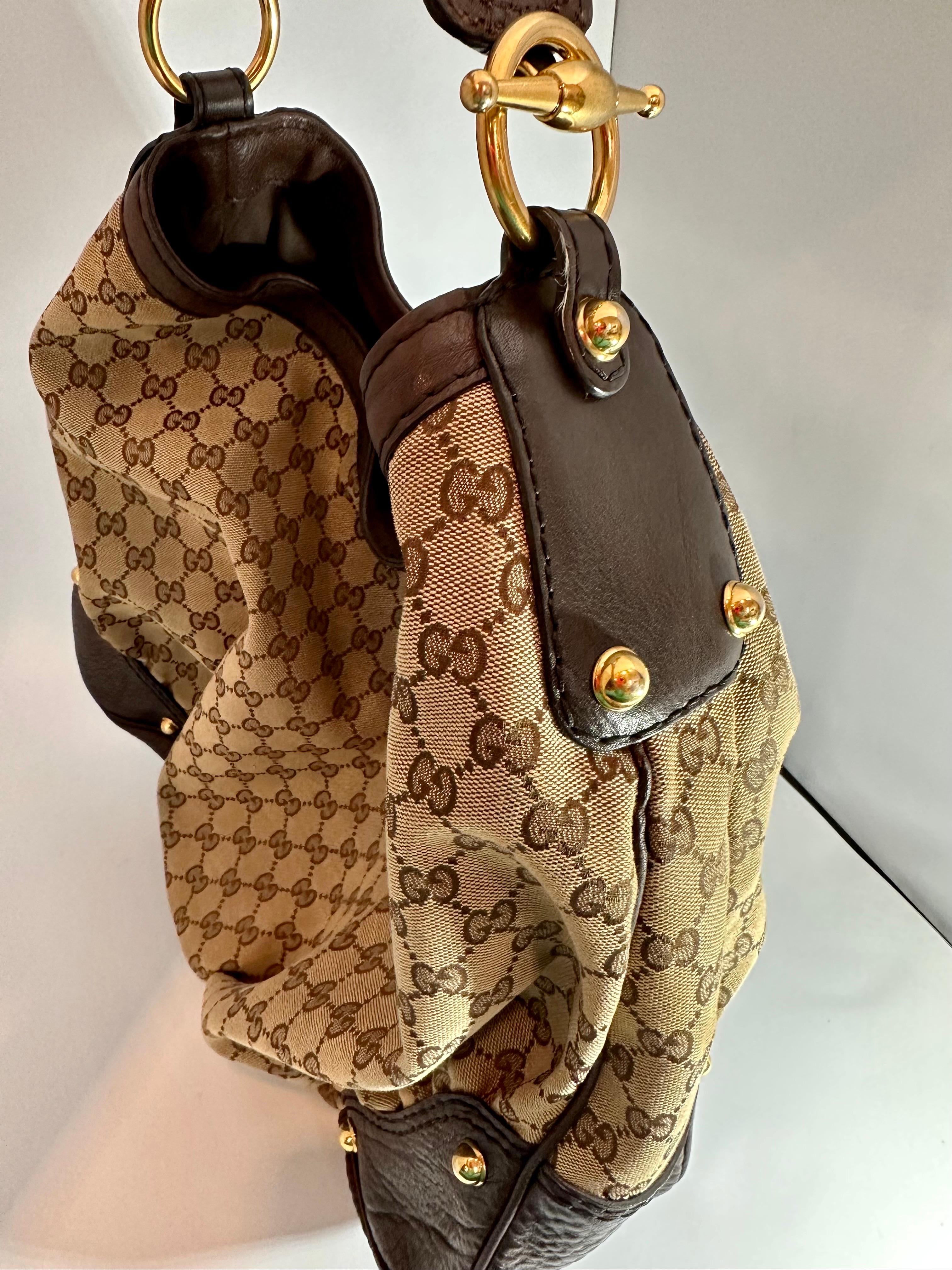 Gucci  Vintage Tan Monogram Canvas Jockey Horsebit Hobo Bag  8