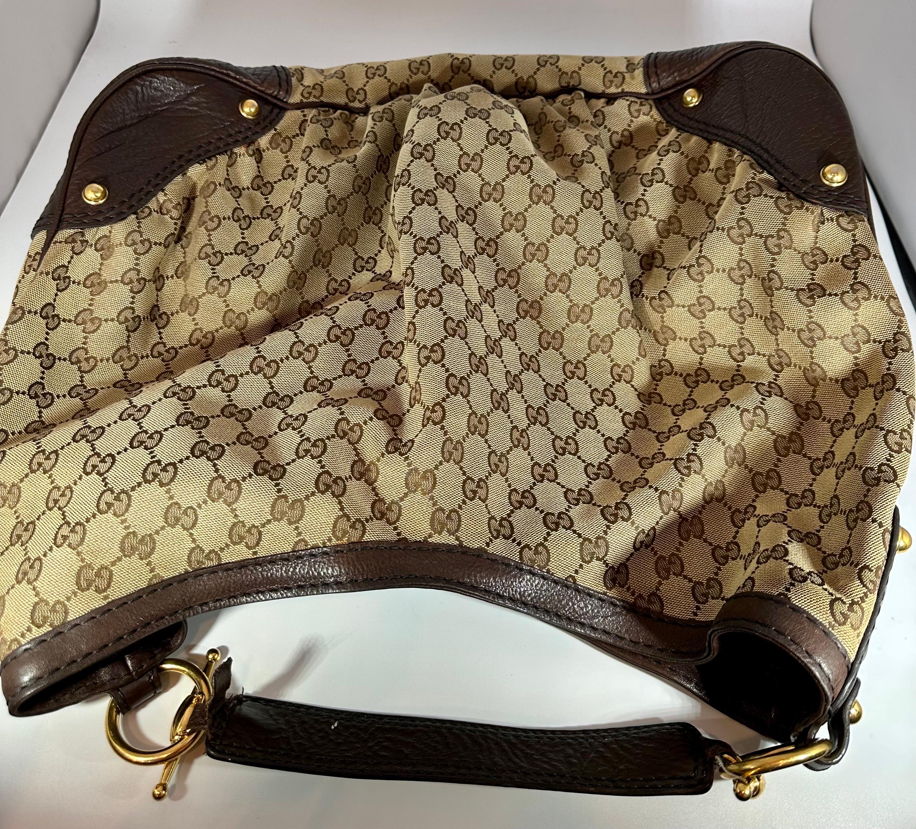 Gucci  Vintage Tan Monogram Canvas Jockey Horsebit Hobo Bag  5