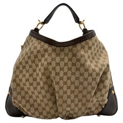 Gucci Vintage Tan Monogram Canvas Jockey Horsebit Hobo Bag