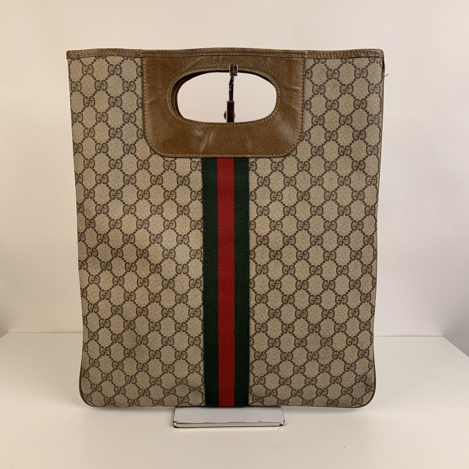 Brown Gucci Vintage Tan Monogram Shopping Bag Shopper Tote with Stripes