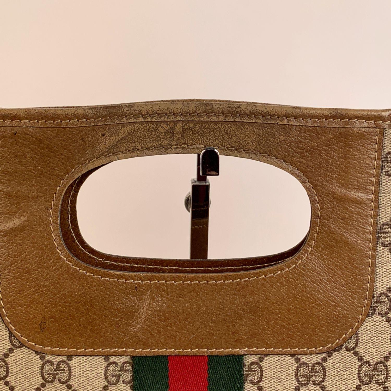 Gucci Vintage Tan Monogram Shopping Bag Shopper Tote with Stripes In Good Condition In Rome, Rome