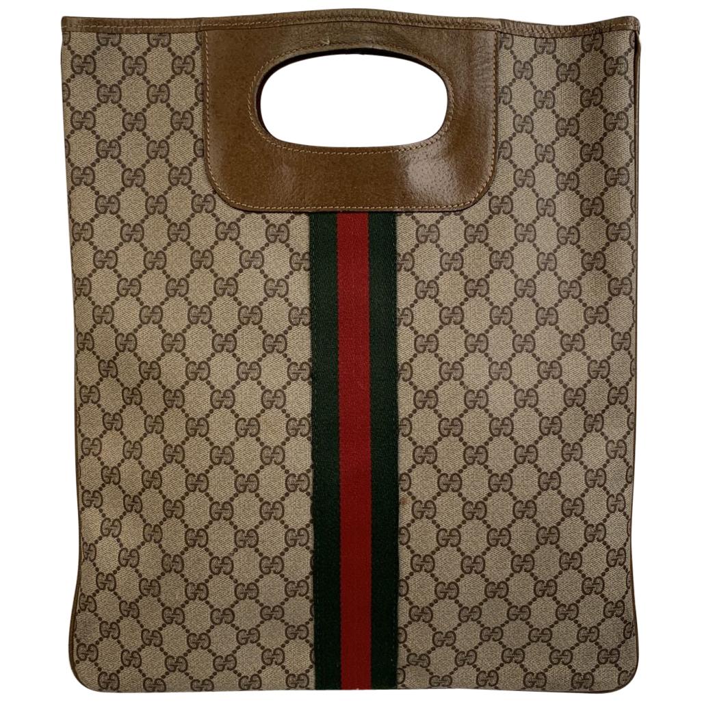 Gucci Vintage Tan Monogram Shopping Bag Shopper Tote with Stripes For Sale  at 1stDibs | shopping bag gucci vintage, gucci shopper vintage, vintage  gucci tote shopper