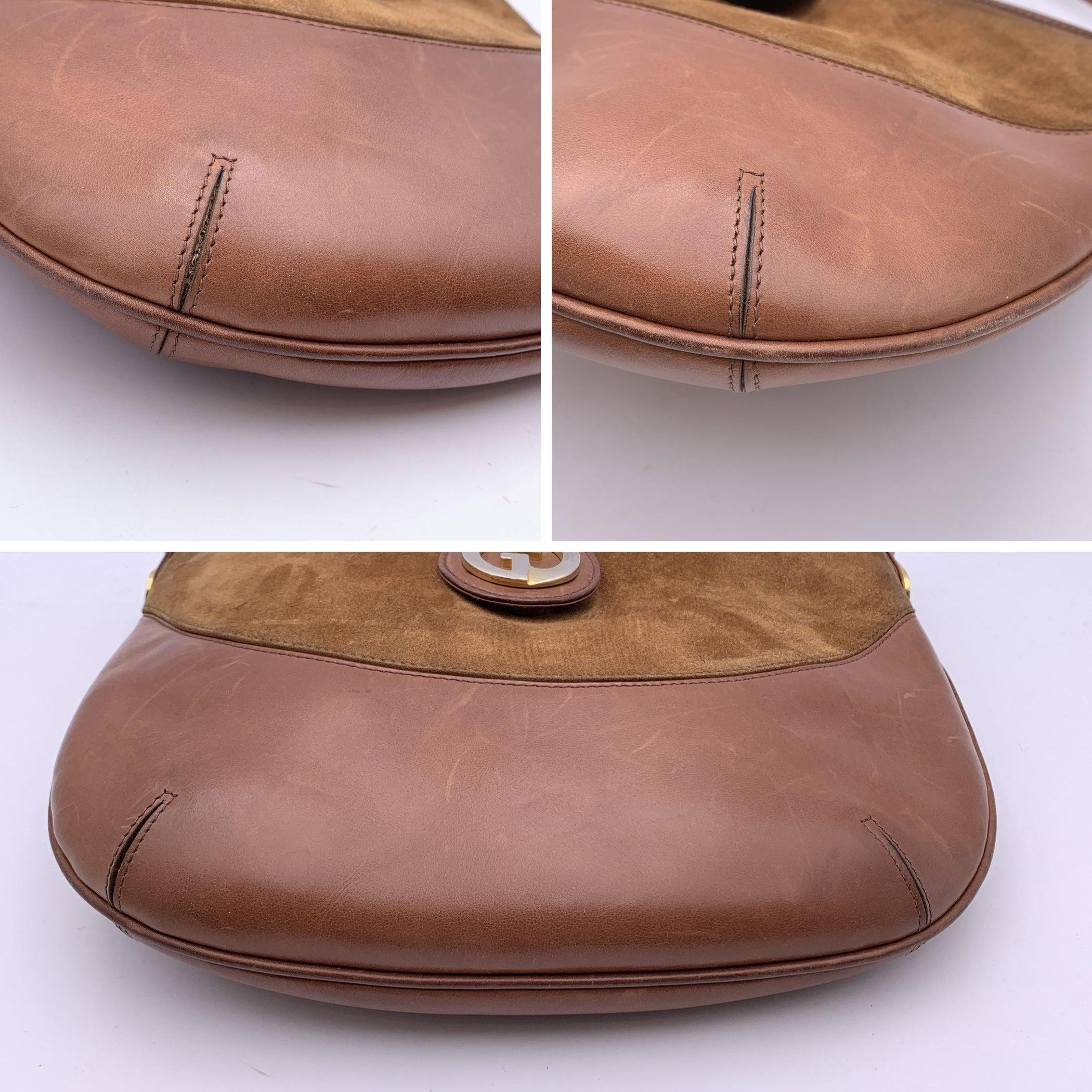 Gucci Vintage Tan Suede and Leather GG Logo Shoulder Bag For Sale 1