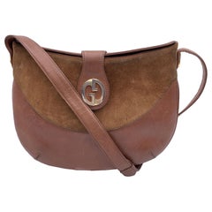 Gucci Vintage Tan Suede and Leather GG Logo Shoulder Bag