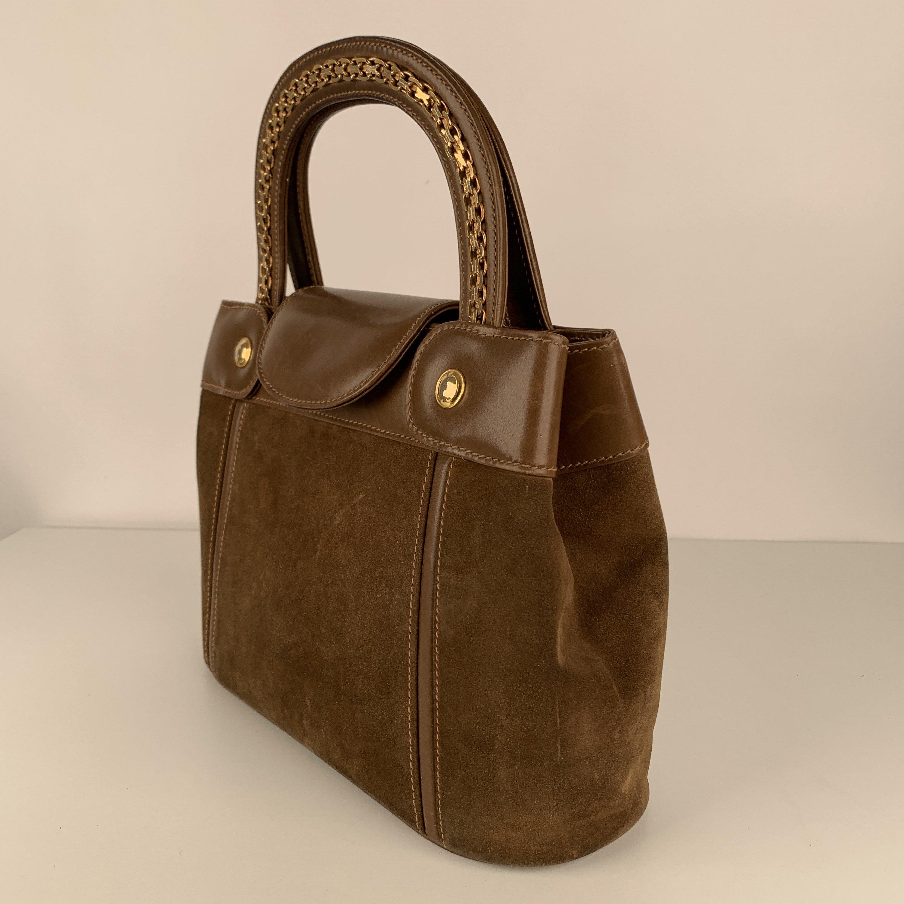 Brown Gucci Vintage Tan Suede Leather Tote Handbag with Chain Detail