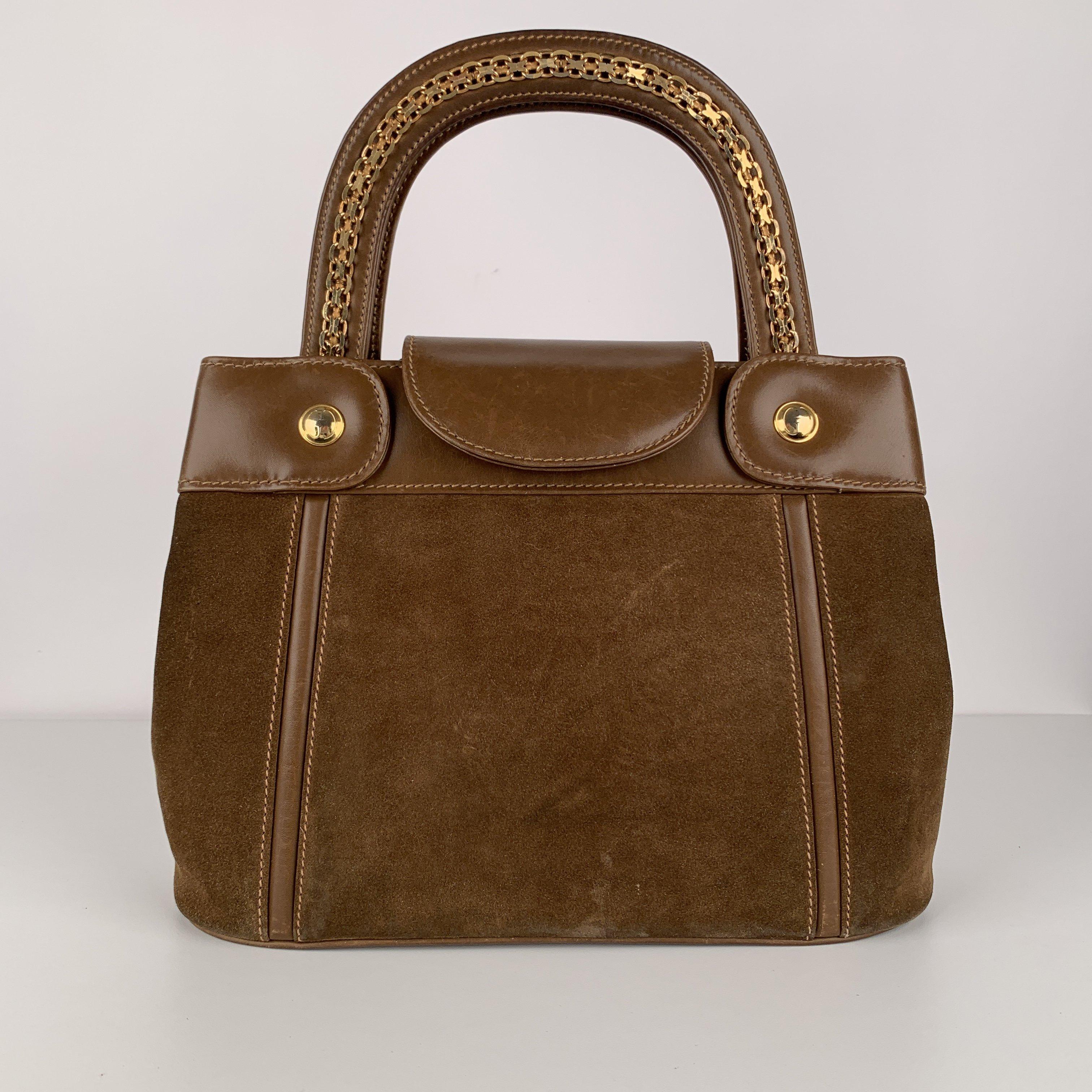 Women's Gucci Vintage Tan Suede Leather Tote Handbag with Chain Detail