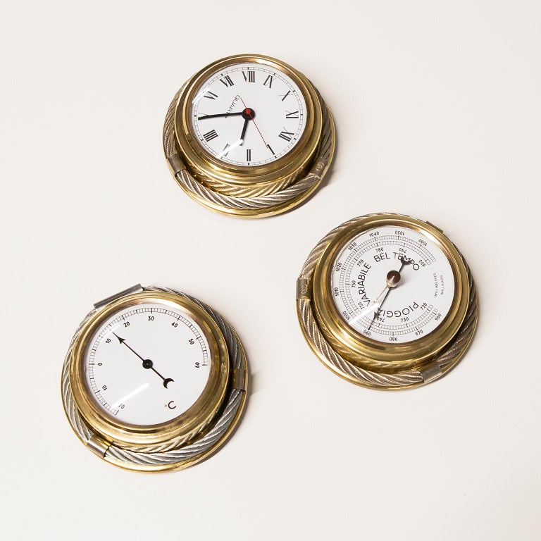Mid-Century Modern Gucci Vintage Thermometer Clock Air Meter 1970s Set of 3 For Sale