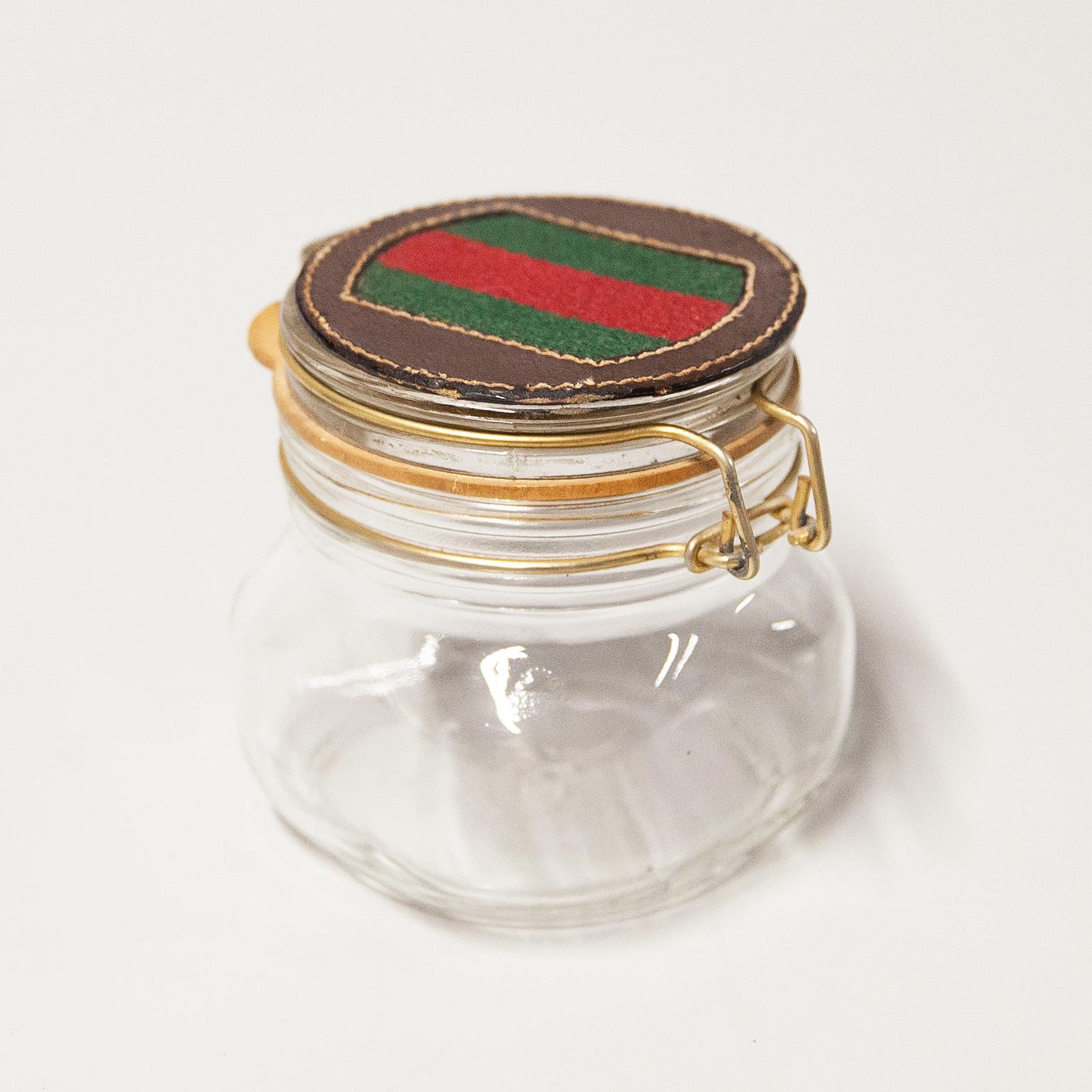Cuir Boîte à tabac rétro en verre Gucci des années 1960 en vente