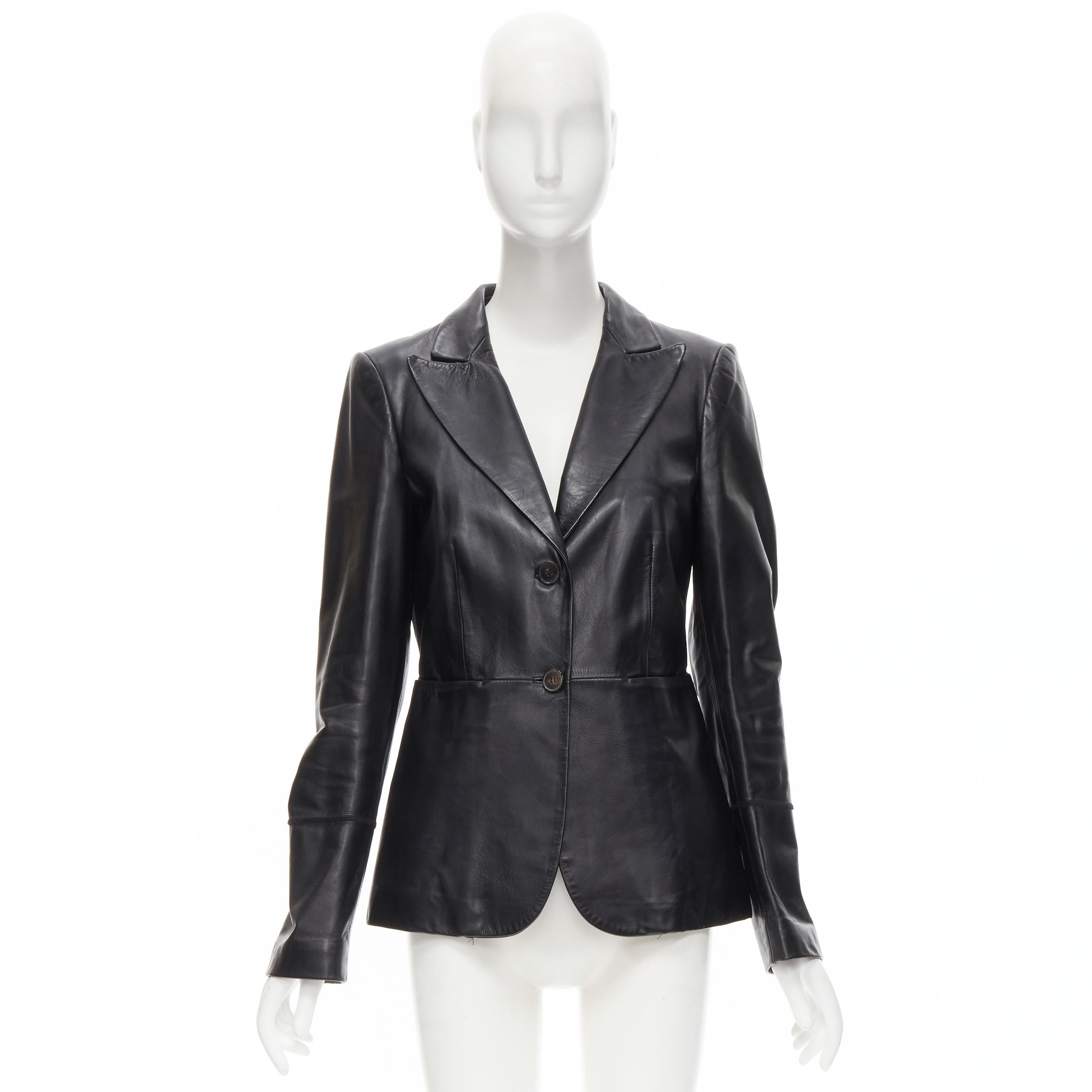 GUCCI Vintage Tom Ford black genuine leather minimalist blazer jacket IT42 M 2