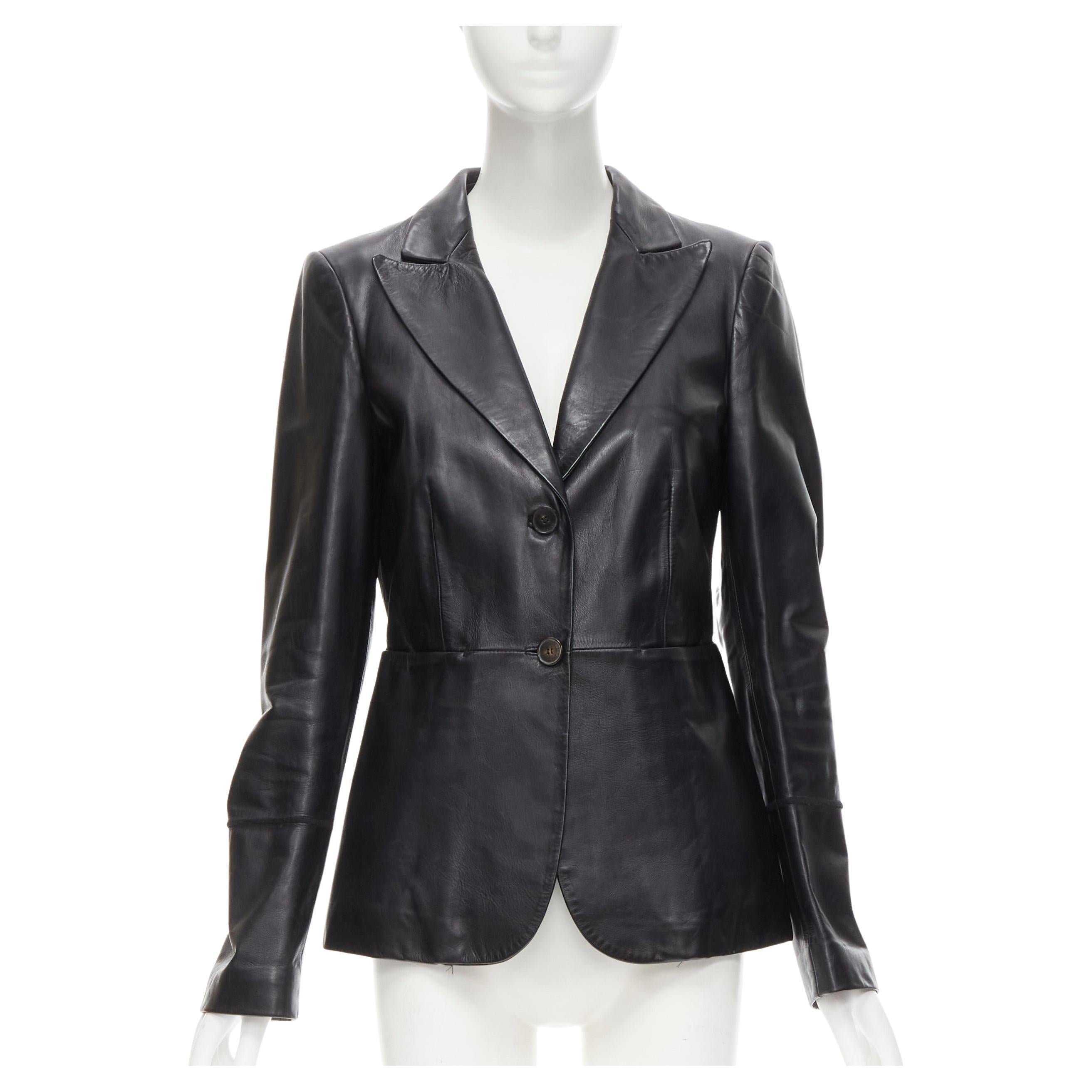 GUCCI Vintage Tom Ford black genuine leather minimalist blazer jacket IT42 M