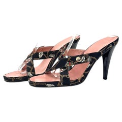Sandales mules Gucci Vintage Tom Ford à imprimé « Chain Charm » sans lacets, taille 8
