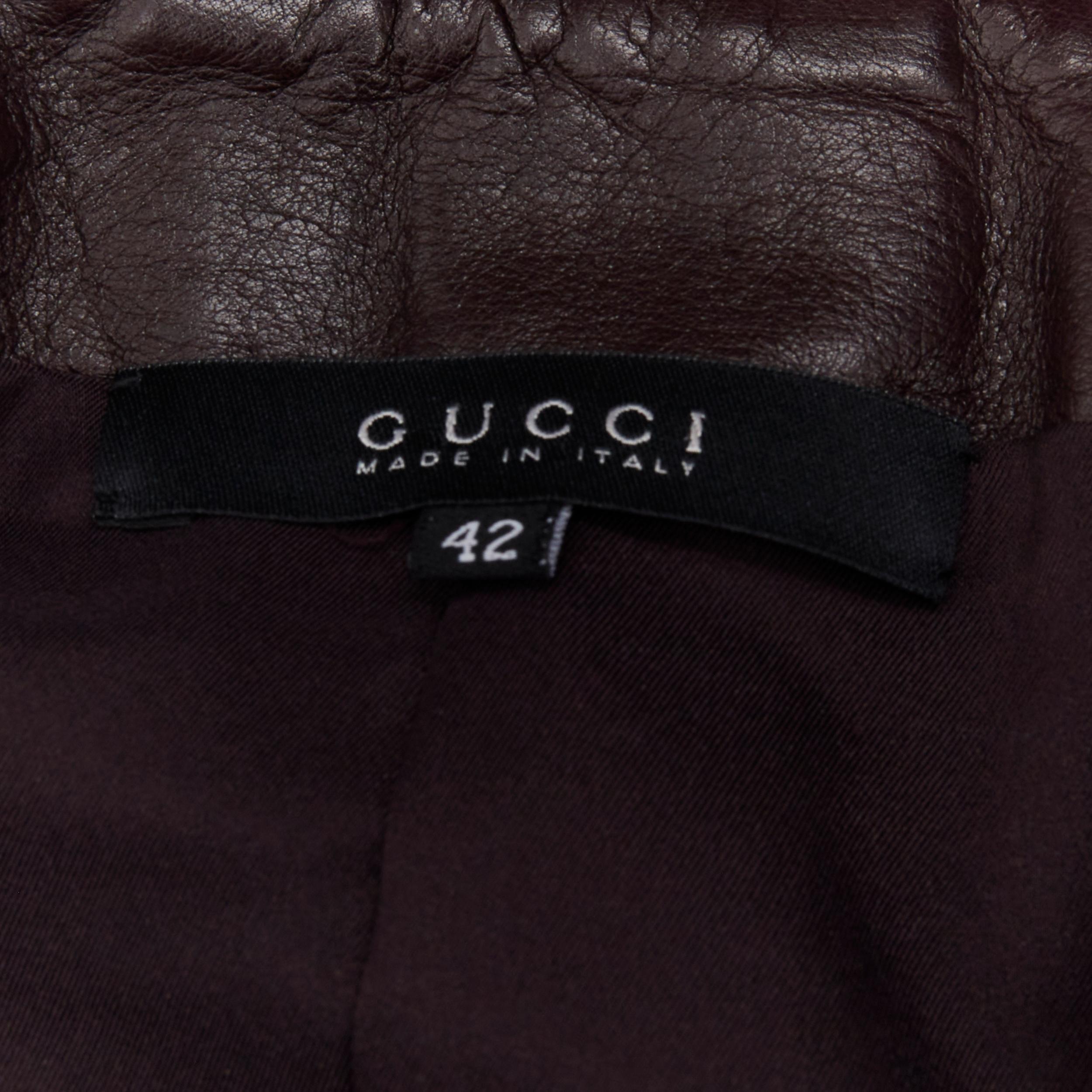 GUCCI Vintage Tom Ford dark burgundy leather velvet trim ruched skirt IT42 M For Sale 2