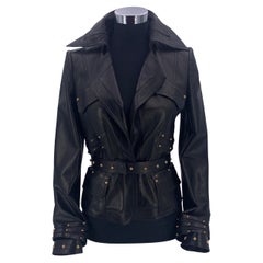 Gucci Vintage Tom Ford Era Black Leather Studded Jacket Size 40 IT