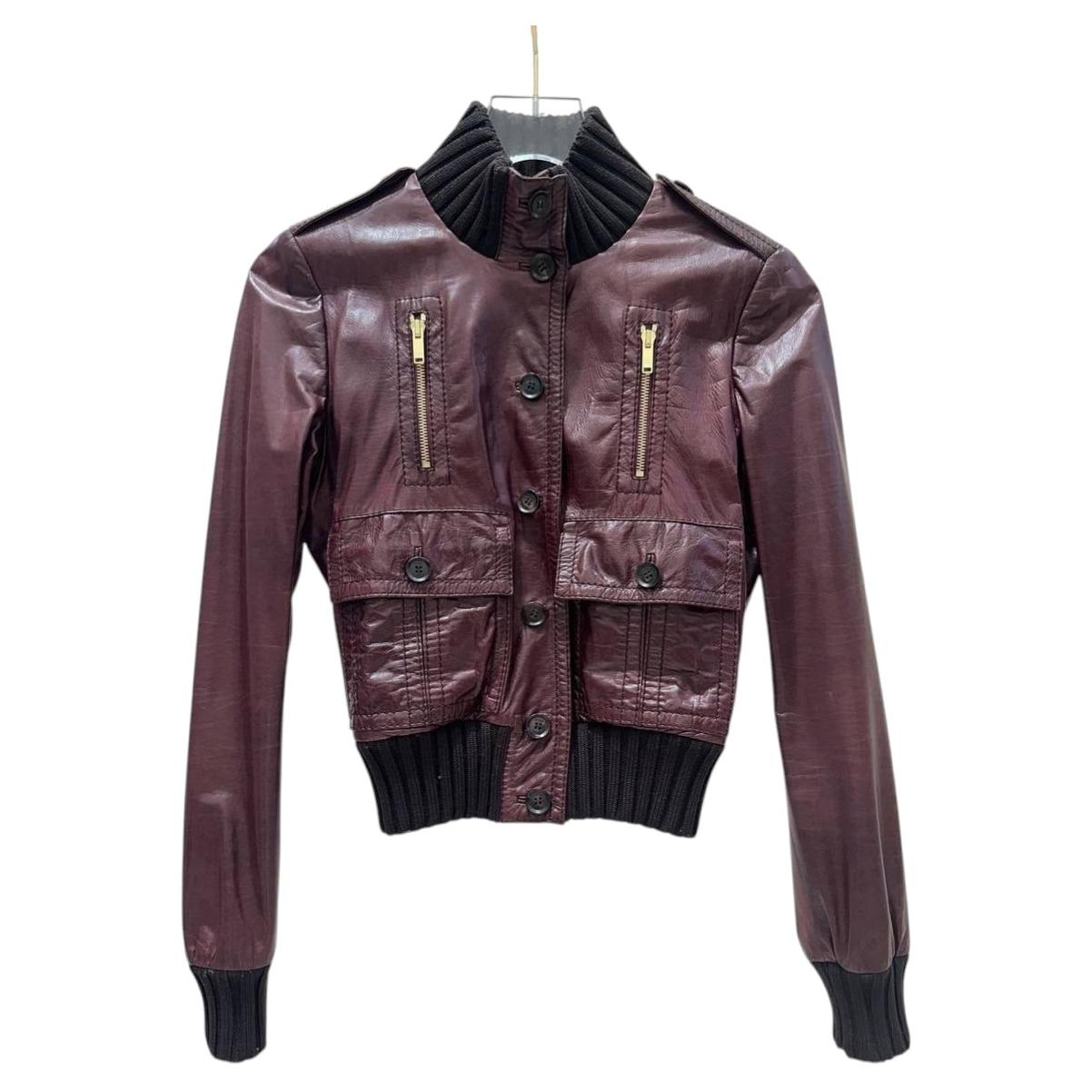 Gucci Vintage Tom Ford Era Burgundy Nappa Leather Jacket Sz.38