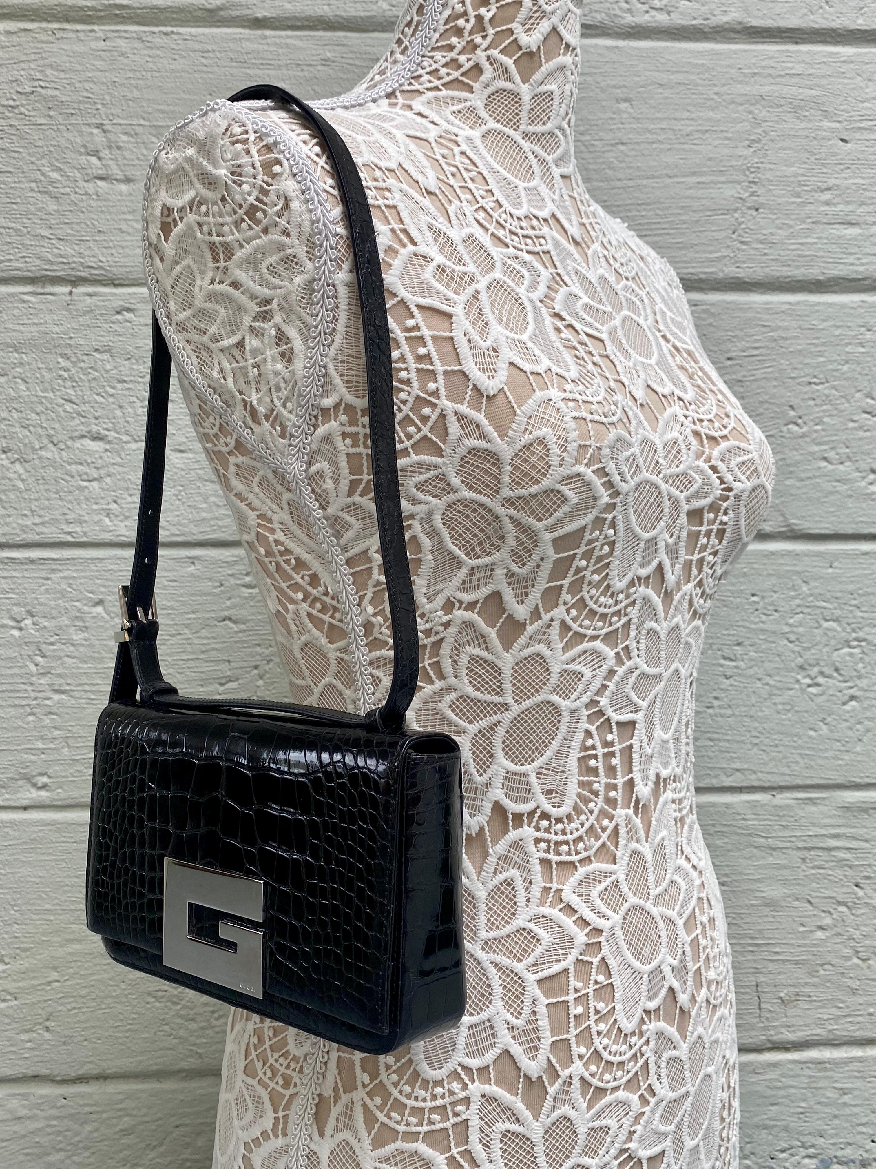Bolso con solapa Gucci Vintage Tom Ford Era Cocodrilo Constance Negro