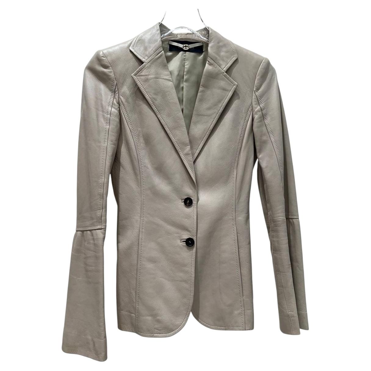 Gucci Vintage Tom Ford Era Ivory Leather Blazer Sz.38 For Sale