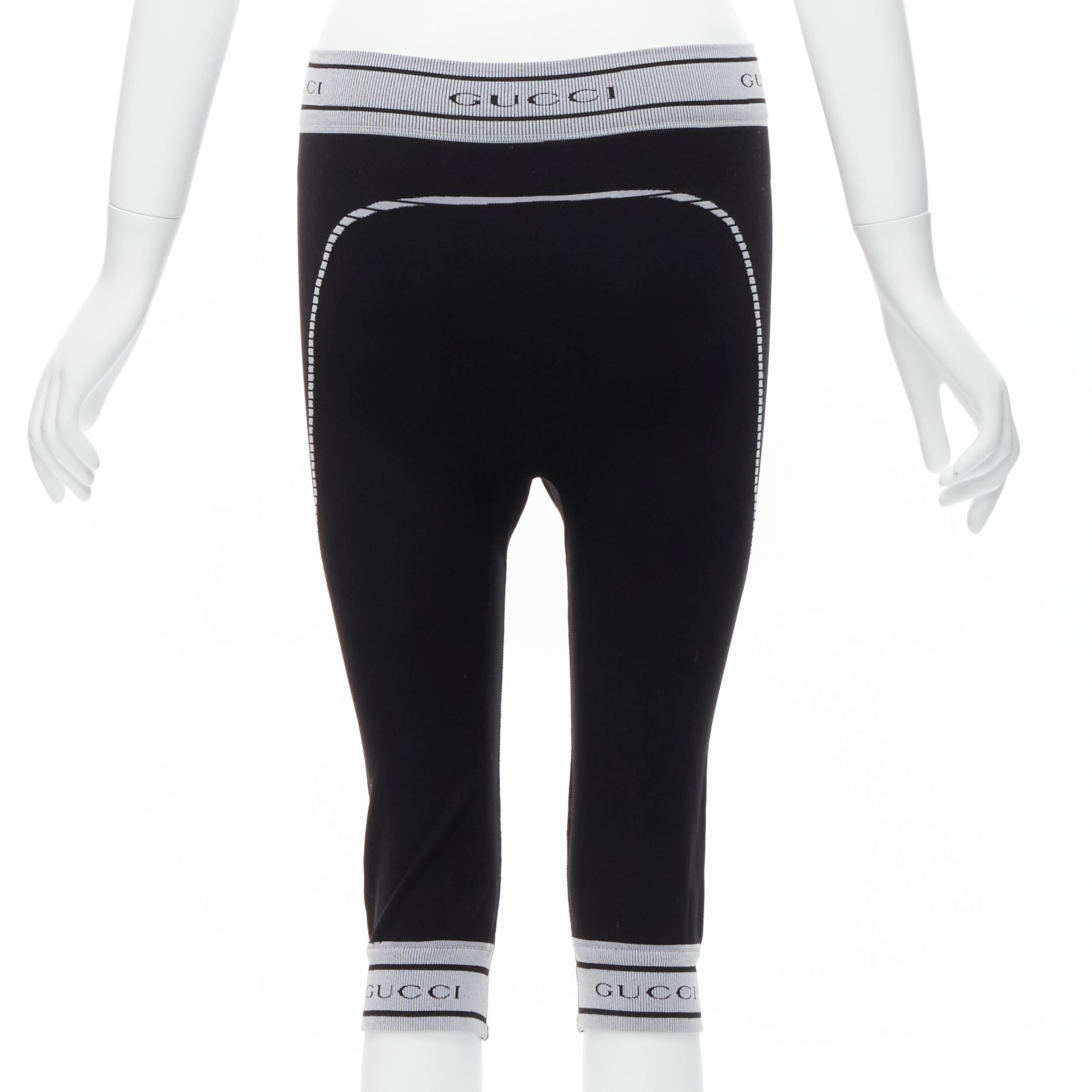Women's GUCCI Vintage Tom Ford GG logo ribbed trim contour seam biker leggings pants S For Sale