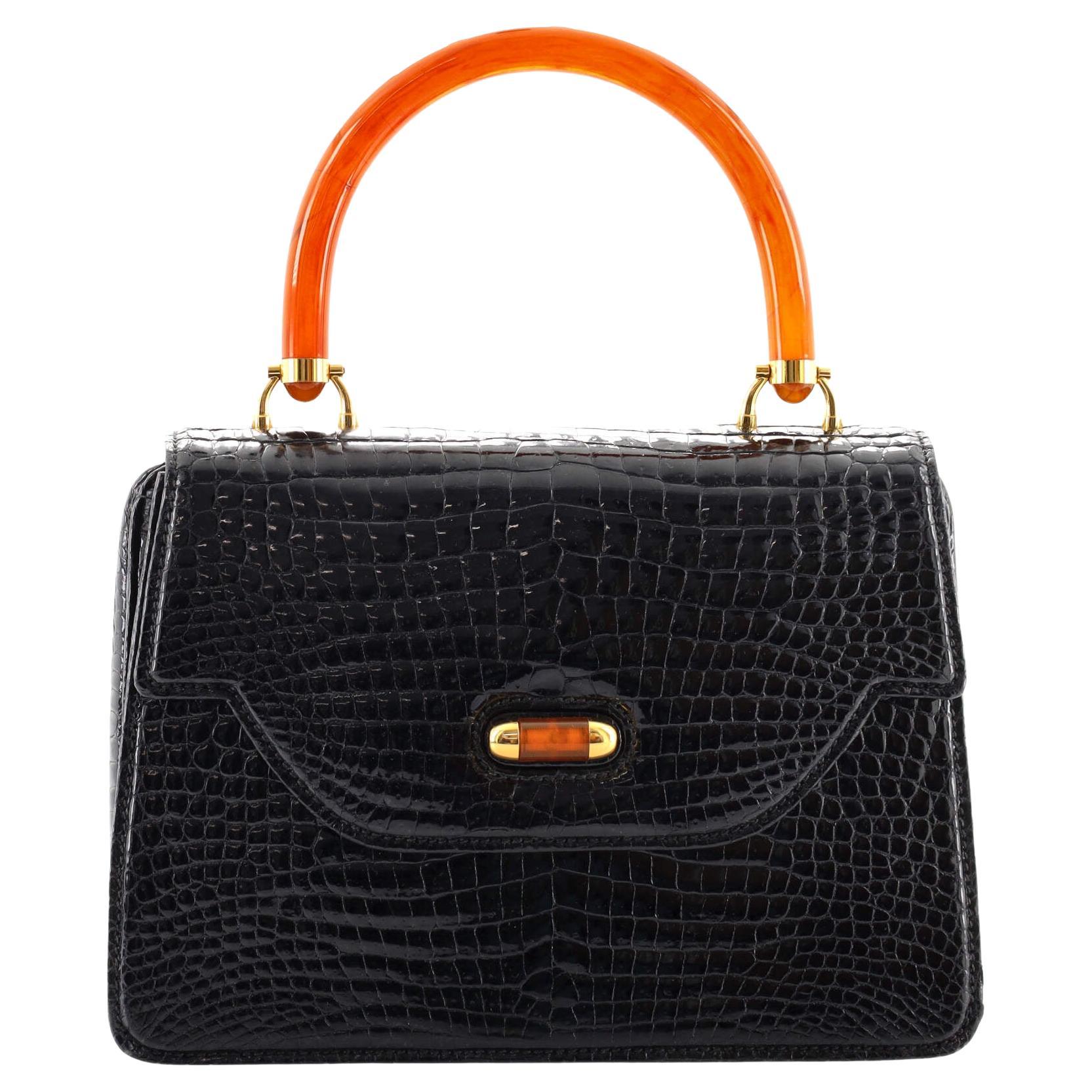 Gucci Vintage Top Handle Flap Bag Alligator with Lucite Small