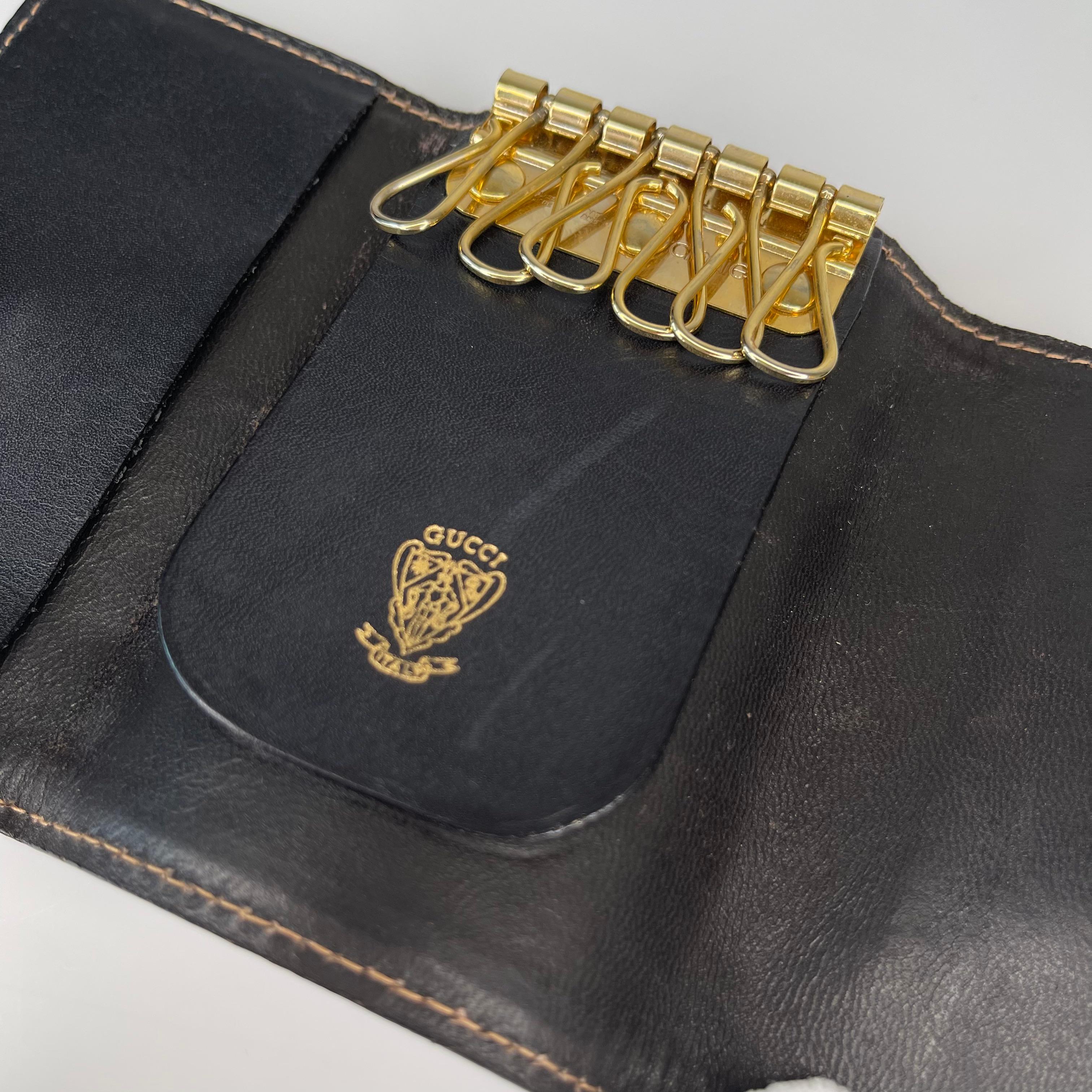 Gucci Vintage Tri Fold Key Holder Navy In Good Condition In Montreal, Quebec