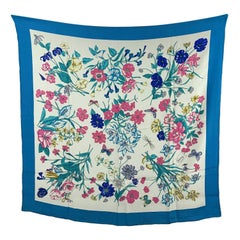 Gucci Vintage Turquoise Blue Pink Flowers Floral Silk Scarf at 1stDibs