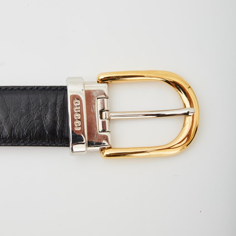 Gucci Vintage zweifarbiger D-Ring-Gürtel aus Leder (Größe 85/34) im Angebot  bei 1stDibs