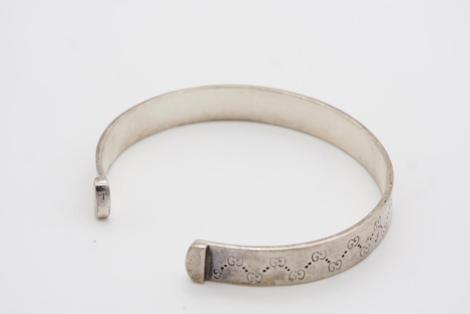 Gucci Vintage Unisex Double Logo Engraved GG Chunky Silver Cuff Bangle Bracelet 3