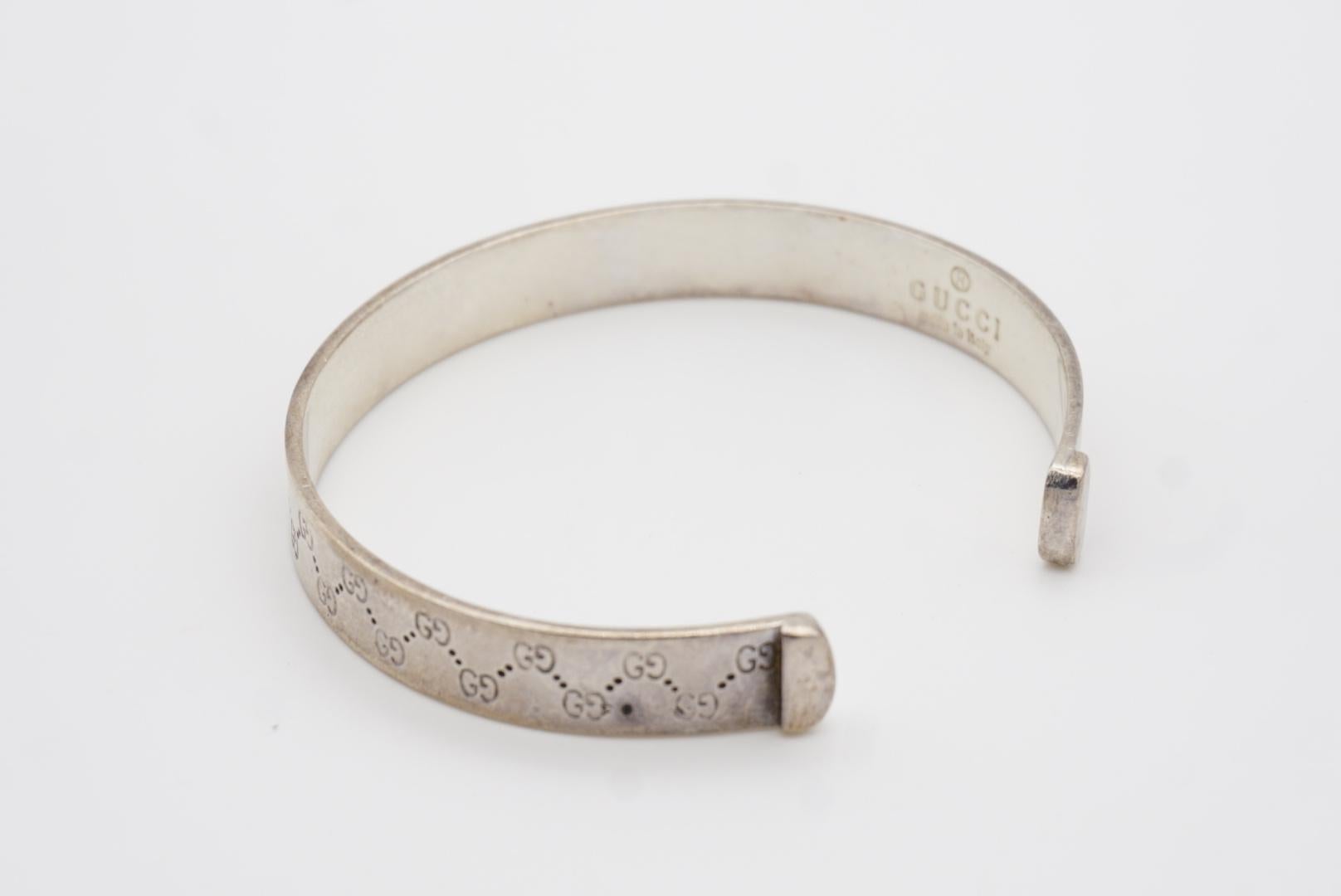 Gucci Vintage Unisex Double Logo Engraved GG Chunky Silver Cuff Bangle Bracelet 4