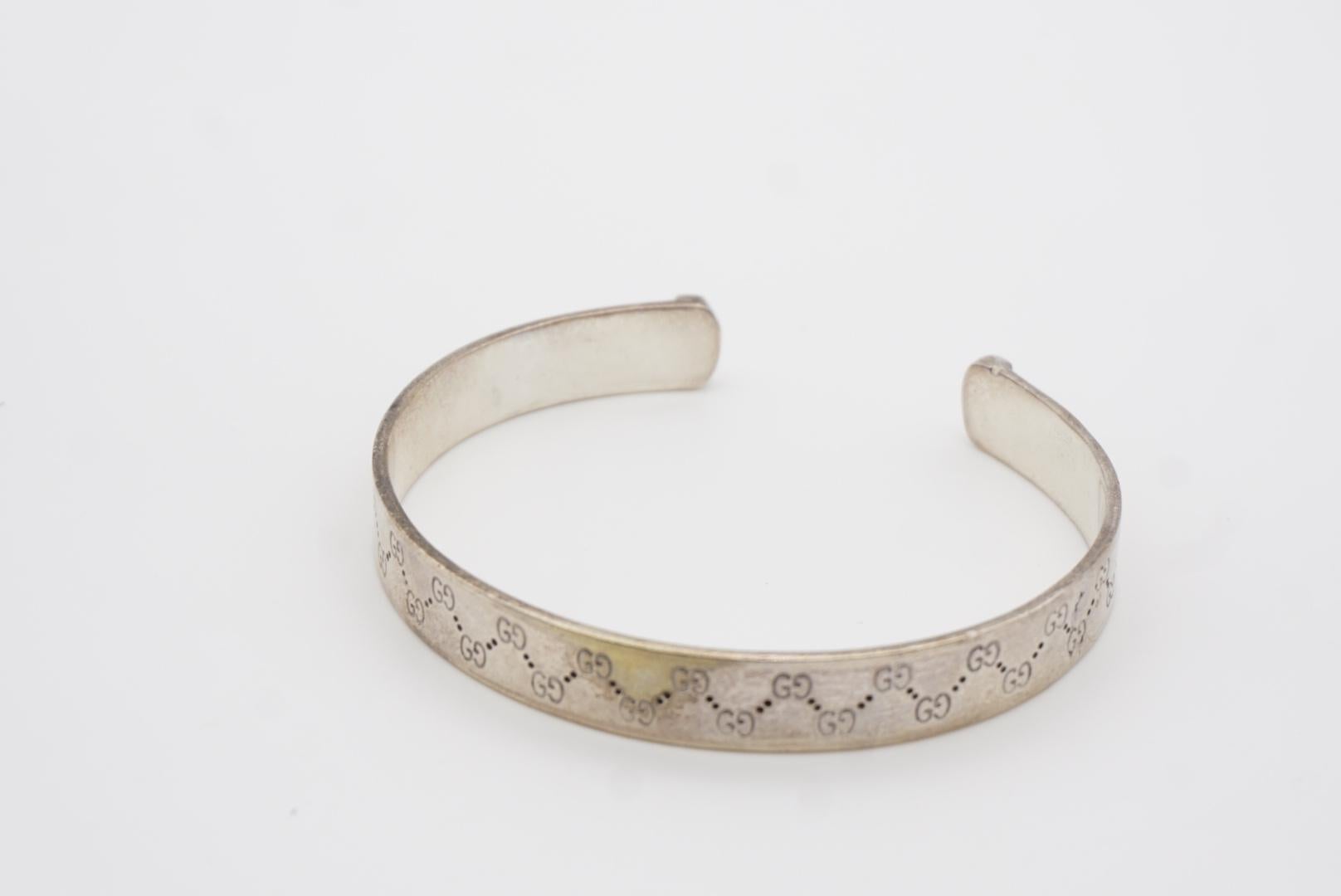 Gucci Vintage Unisex Double Logo Engraved GG Chunky Silver Cuff Bangle Bracelet 5