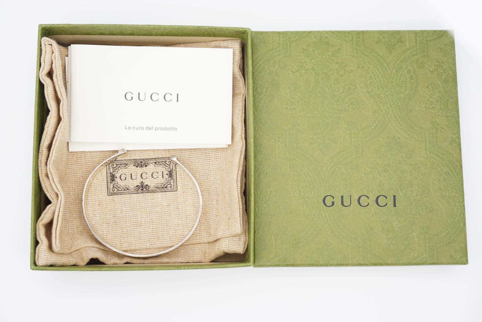 Gucci Vintage Unisex Double Logo Engraved GG Chunky Silver Cuff Bangle Bracelet 6