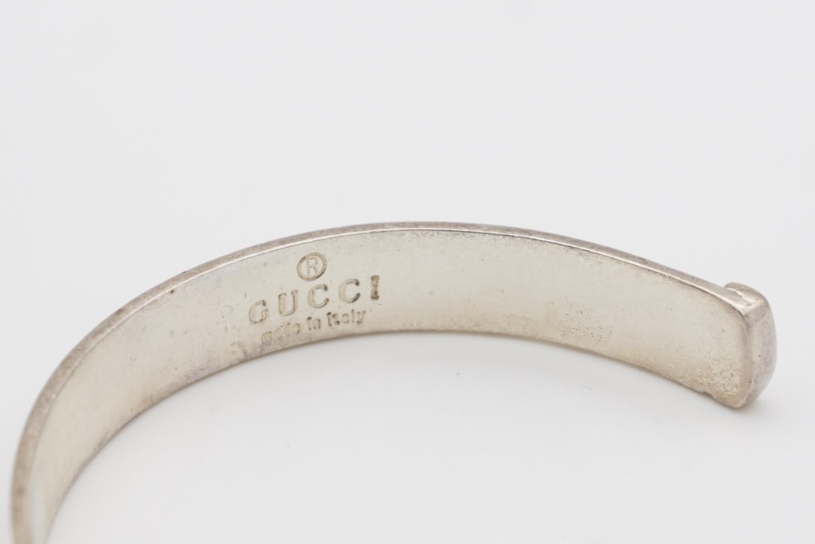 Gucci Vintage Unisex Double Logo Engraved GG Chunky Silver Cuff Bangle Bracelet 2