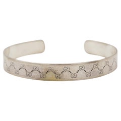Gucci Vintage Unisex Double Logo Engraved GG Chunky Silver Cuff Bangle Bracelet