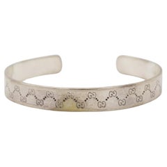 Gucci Vintage Unisex Double Logo Engraved GG Chunky Silver Cuff Bangle Bracelet