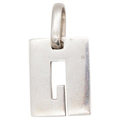 Gucci Vintage Unisex Iconic Logo G Rettangolo Modernista Ciondolo A. Silver