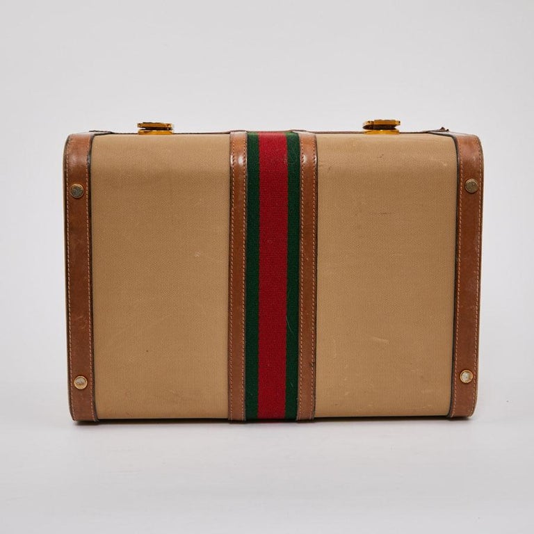 GUCCI Vintage Vanity Case in Beige and Brown Canvas and Leather For