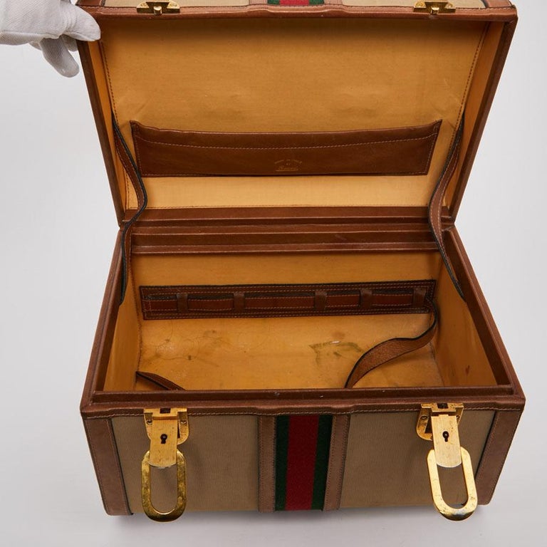GUCCI Vintage Vanity Case in Beige and Brown Canvas and Leather For