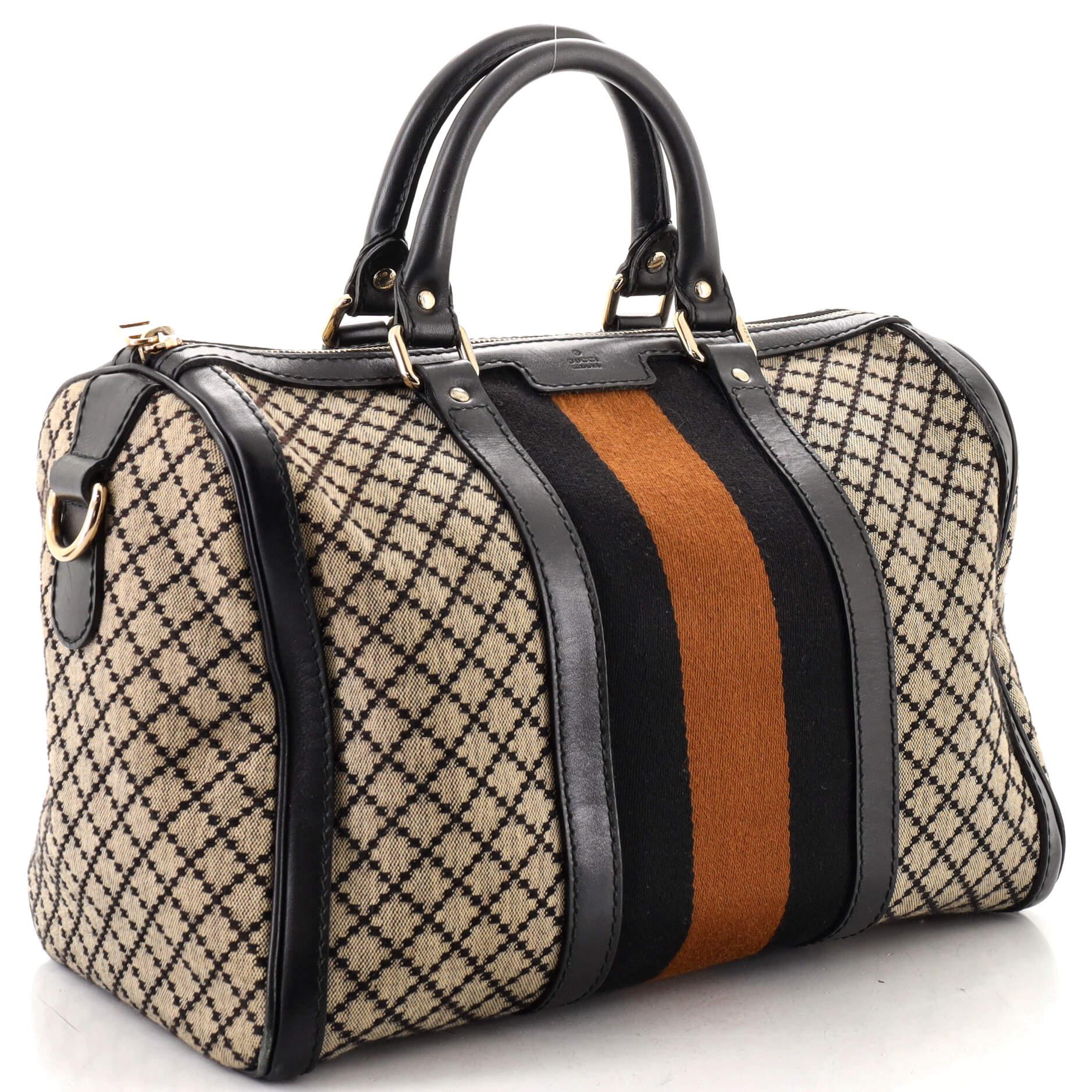 Black Gucci Vintage Web Boston Bag Diamante Canvas Medium